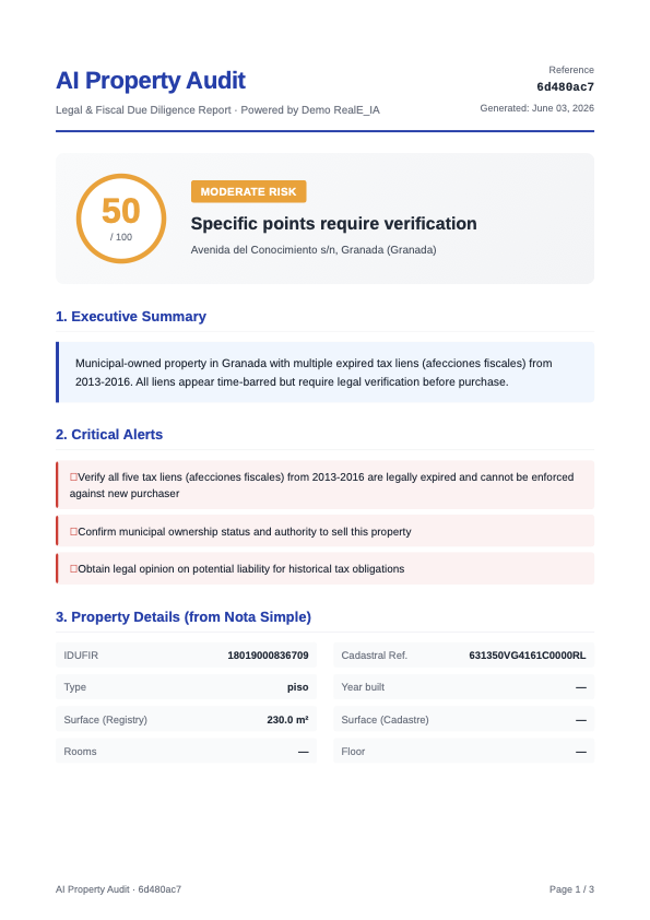 Informe de Due Diligence en inglés generado por RealE_IA